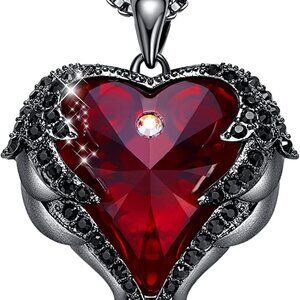 Angel Wings Necklace for Women with Birthstone Love Heart Silver Gold Jewelry